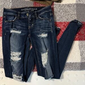 American Eagle Outfitters Women's Ripped Dark Blue Skinny Jeans